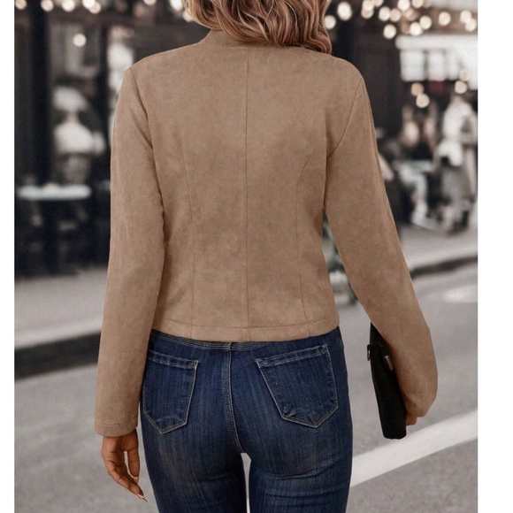 Classic Vegan Suede Button Detail Open Front Jacket Coat - Picture 3 of 8